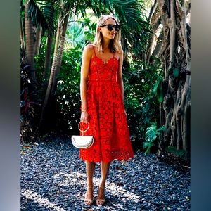 Self-Portrait Azaelea 3D Red Lace Midi Dress ❤️